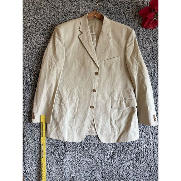 Men's Beige Blazer Jacket Size 48 Classic Formal Notch Lapel - Picture 4 of 11